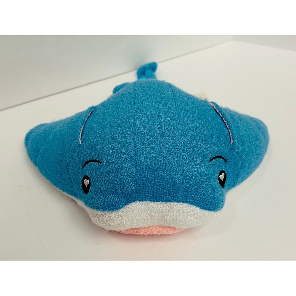 SoapSox Ray The Blue Manta Ray 8" Plush Kids Bath Toy Washcloth Scrubby Mitt